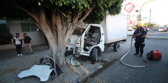 Lesionado al estrellarse contra un árbol en la colonia Arbide