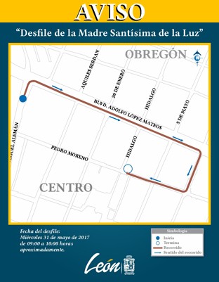 Desviación de rutas en Centro y Coecillo por festividad de la Virgen de la Luz