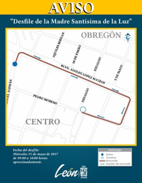 Desviación de rutas en Centro y Coecillo por festividad de la Virgen de la Luz