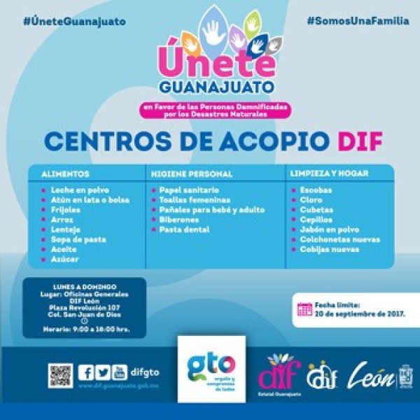 Abre DIF de León centro de acopio para damnificados por sismo