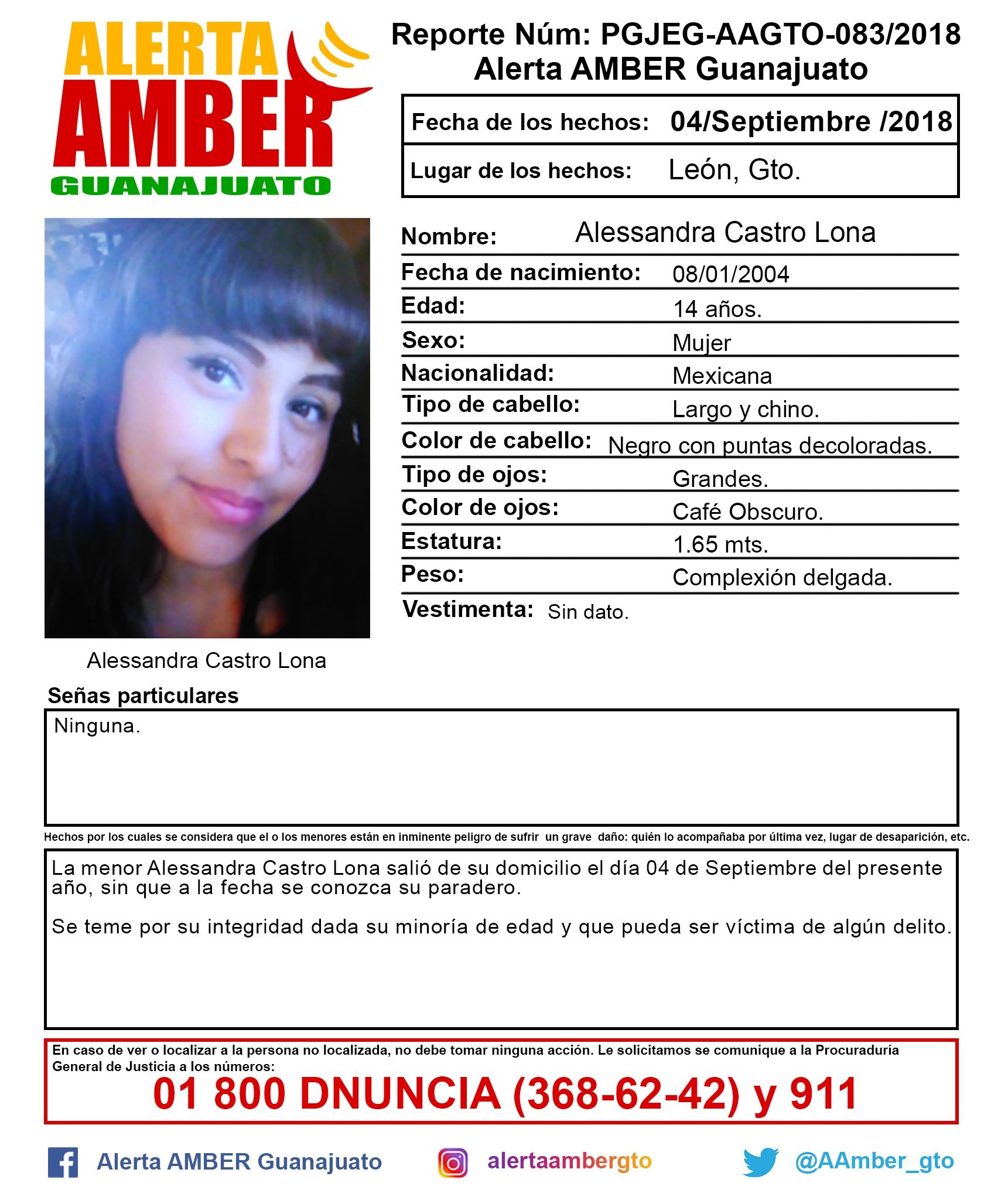 Activan alerta Amber por desaparición de jovencita