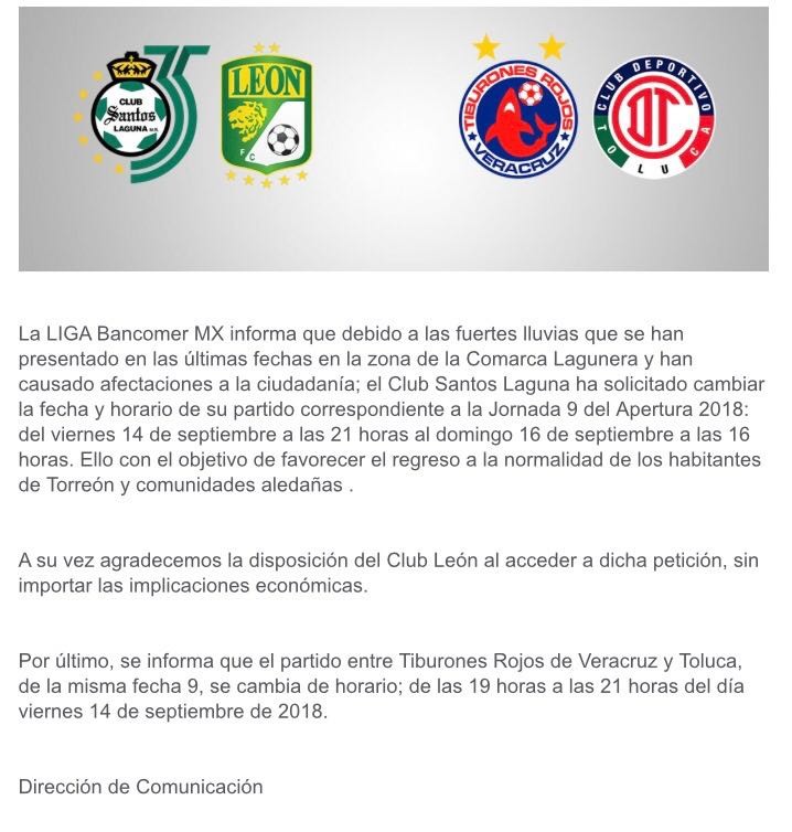 Cambian fecha de duelo entre Santos y León