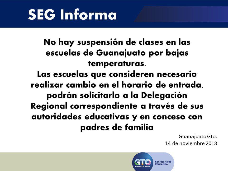 No se suspenderán las clases en Guanajuato