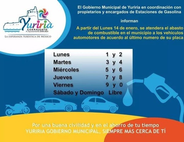 En Yuriria se dotará gasolina por terminación de placas