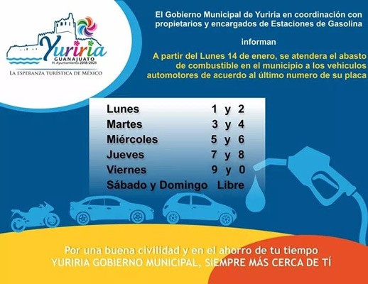 En Yuriria se dotará gasolina por terminación de placas
