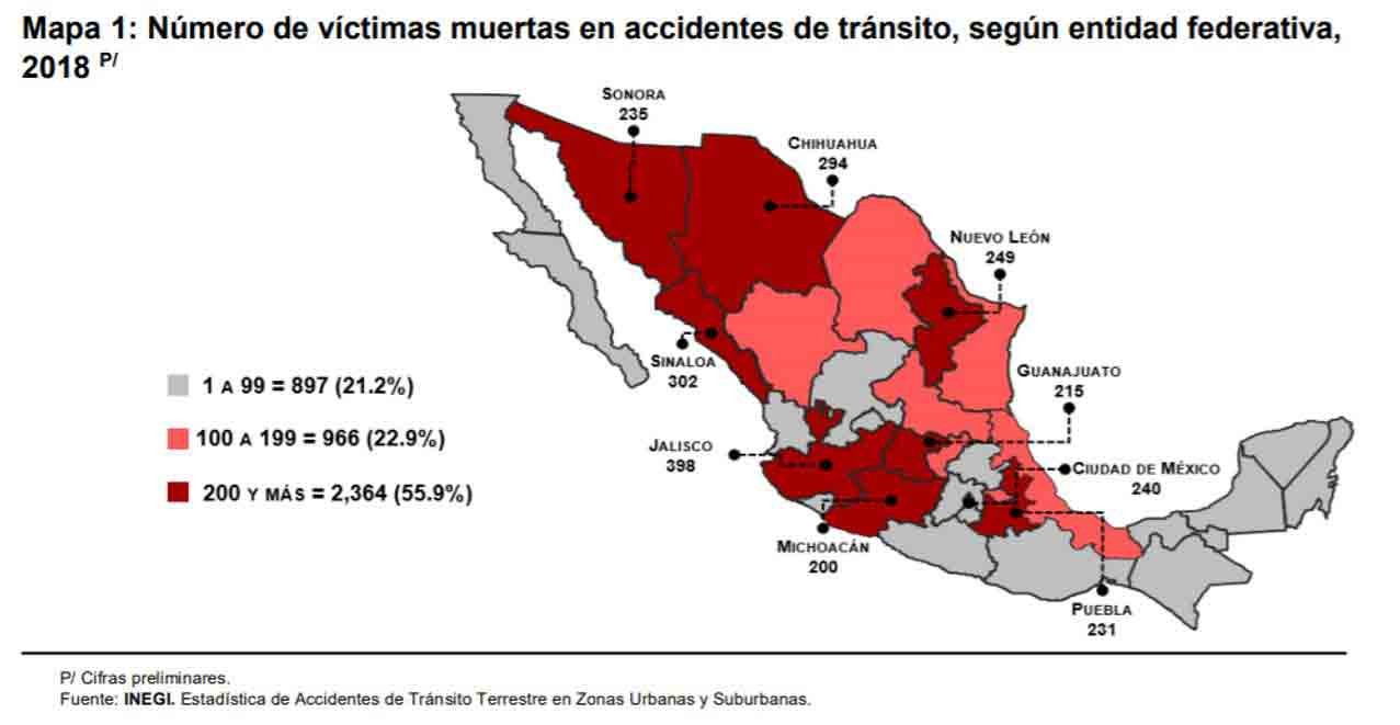 En Guanajuato 215 personas murieron en un accidente de tránsito en 2018