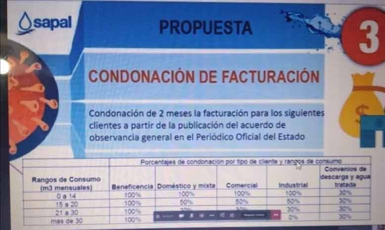Aprueba Sapal exentar pago del servicio por 2 meses;