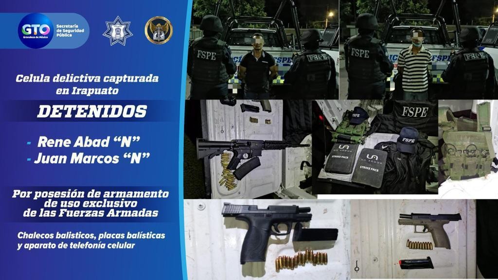 Caen en Irapuato dos miembros de célula delictiva
