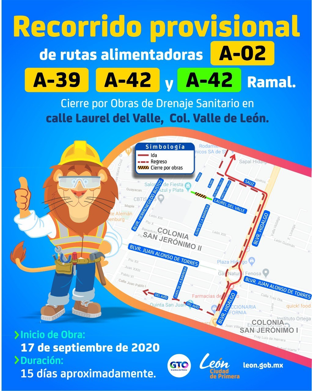 Advierten desvíos de rutas en la colonia Valle de León