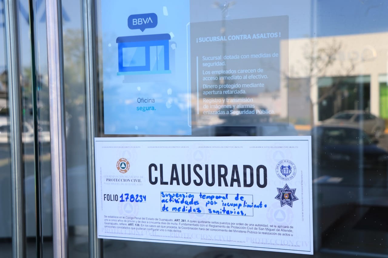 Clausuran BBVA por incumplir protocolos sanitarios