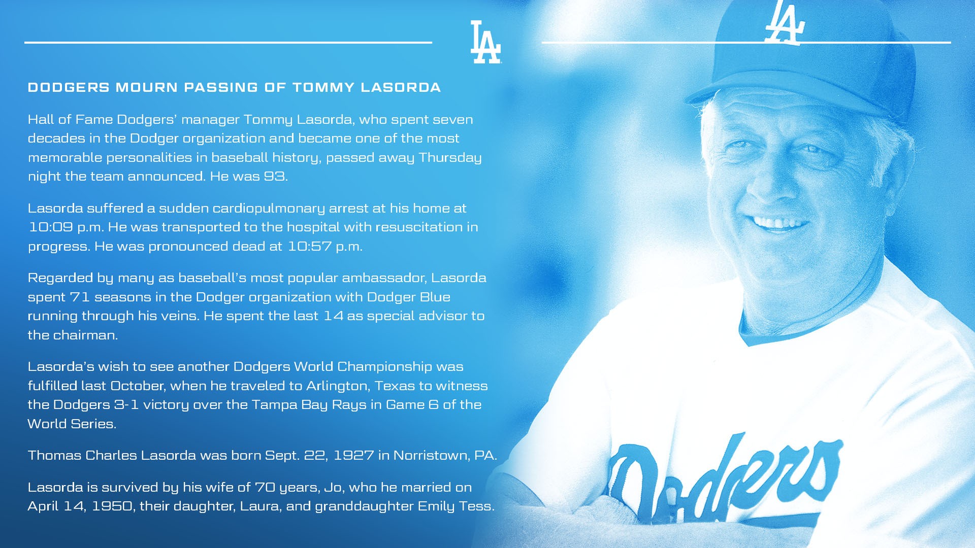 Fallece Tommy Lasorda, legendario manager de los Dodgers