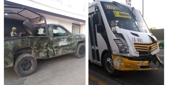 Choca camión de Sedena contra urbano en Vibar