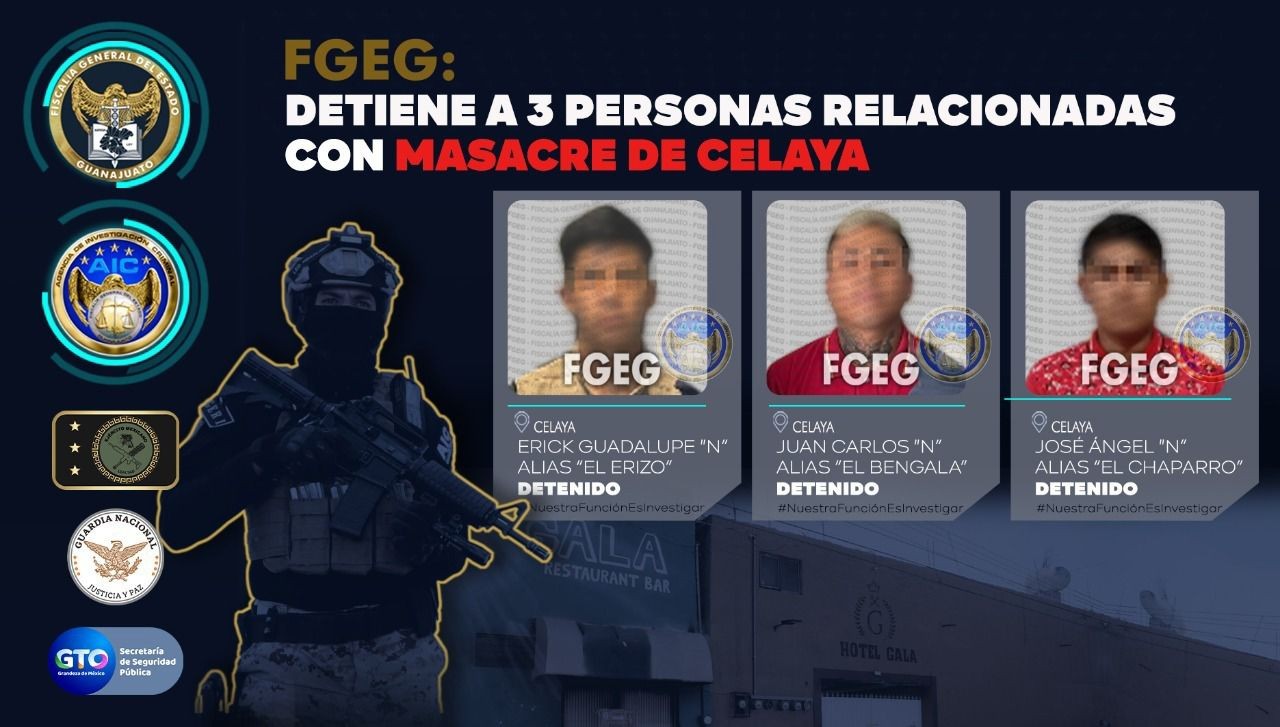 Capturan a tres acusados del multihomicidio del hotel y bar Gala en Celaya