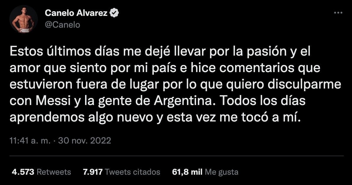'Canelo' ofrece disculpas a Messi