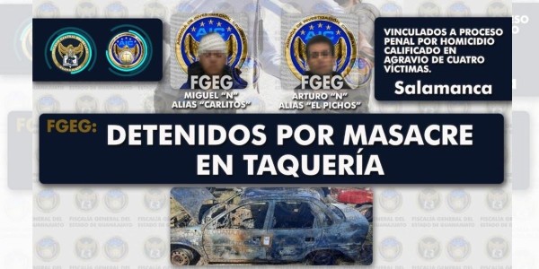 Capturan a dos hombres por ataque a taquería en Salamanca
