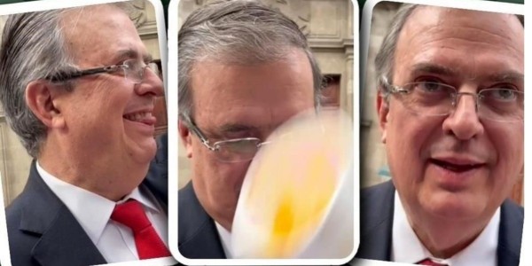 Arrojan a Ebrard vaso con nieve afuera de Palacio