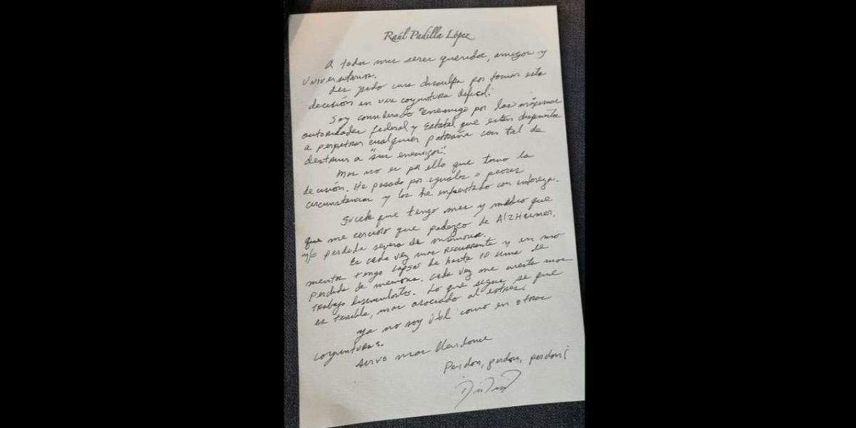 “Ya no soy útil“; circula carta póstuma de Raúl Padilla