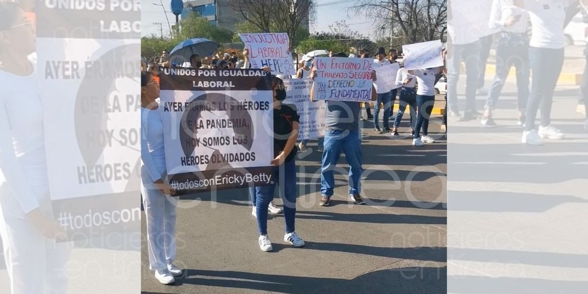 Trabajadores de la SSG se manifiestan para exigir base para todos