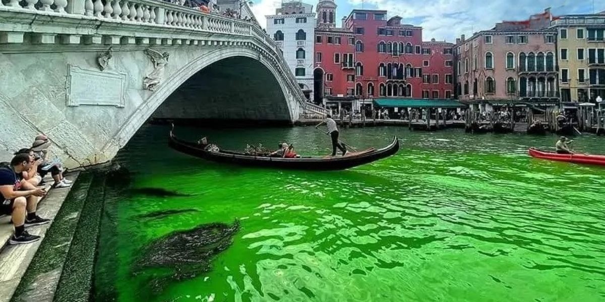 ¡De película! El canal de Venecia se vuelve verde fosforescente 