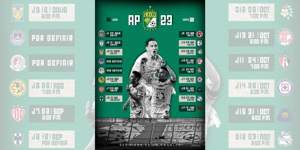 ¡Listo el calendario del León para el Apertura 2023!