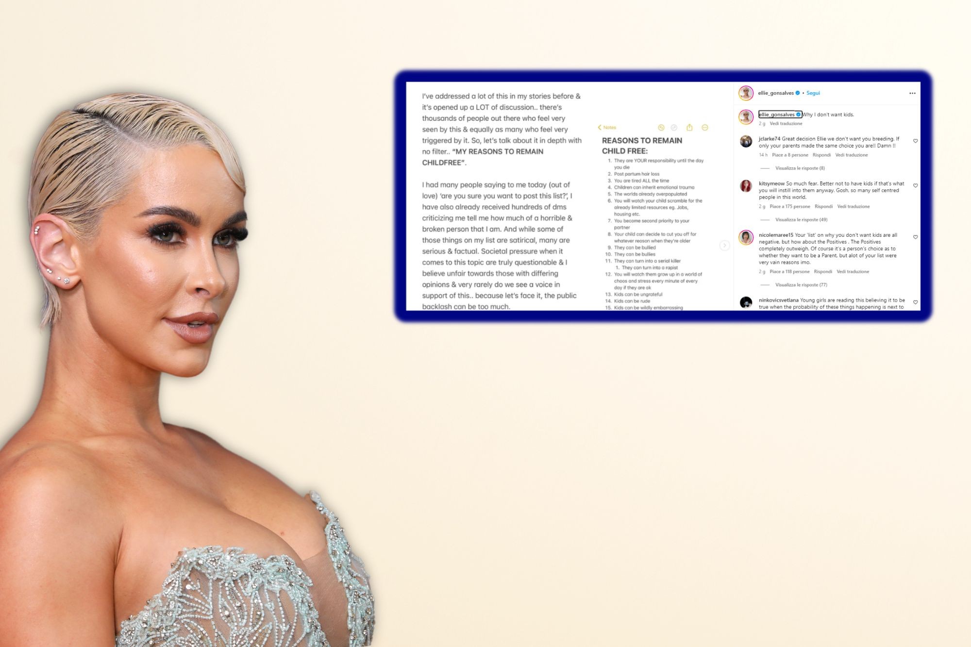 La modelo Ellie Gonsalves expone 118 razones para no tener hijos