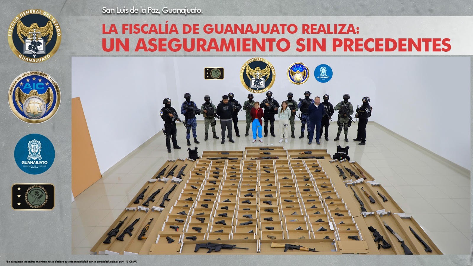 FGE y Ejército logran aseguramiento masivo de armas en San Luis de la Paz