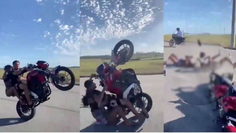 Captan accidente de motociclista que intentó hacer un ‘caballito’ (VIDEO)