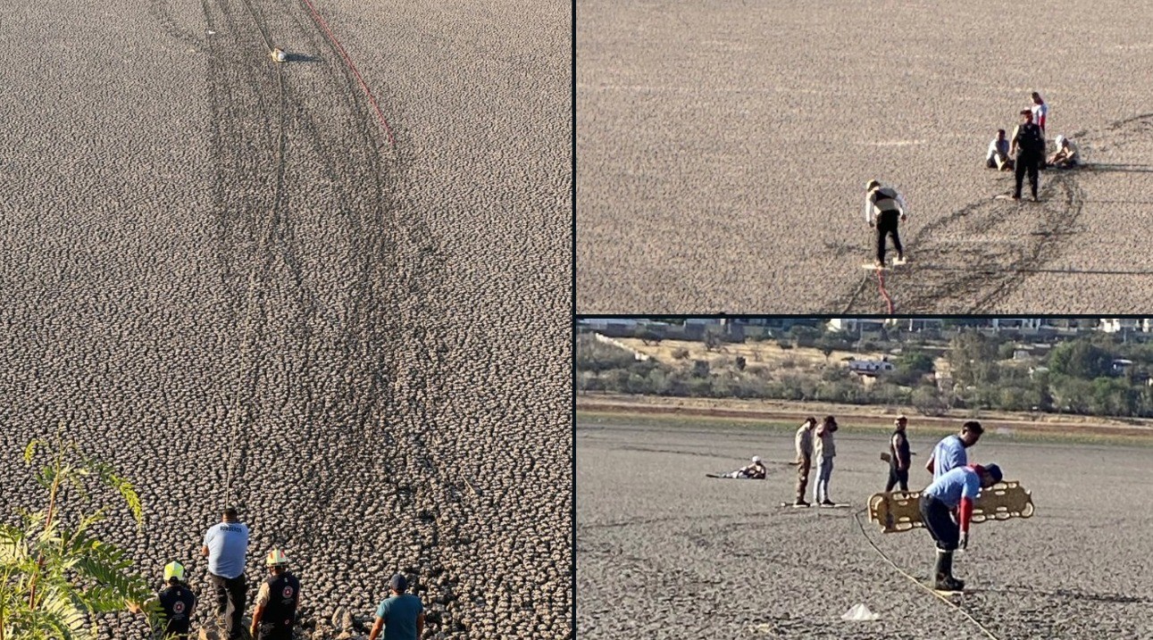 Rescatan a dos menores atorados en el lodo de la Presa El Palote