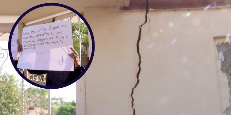 Falla geológica genera grietas en barda de escuela en Las Huertas