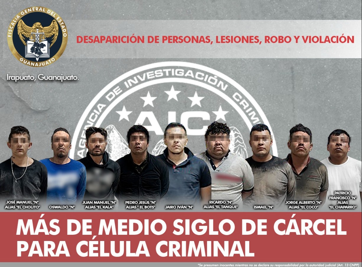 Por desaparición de personas, sentencian a 8 delincuentes en Irapuato