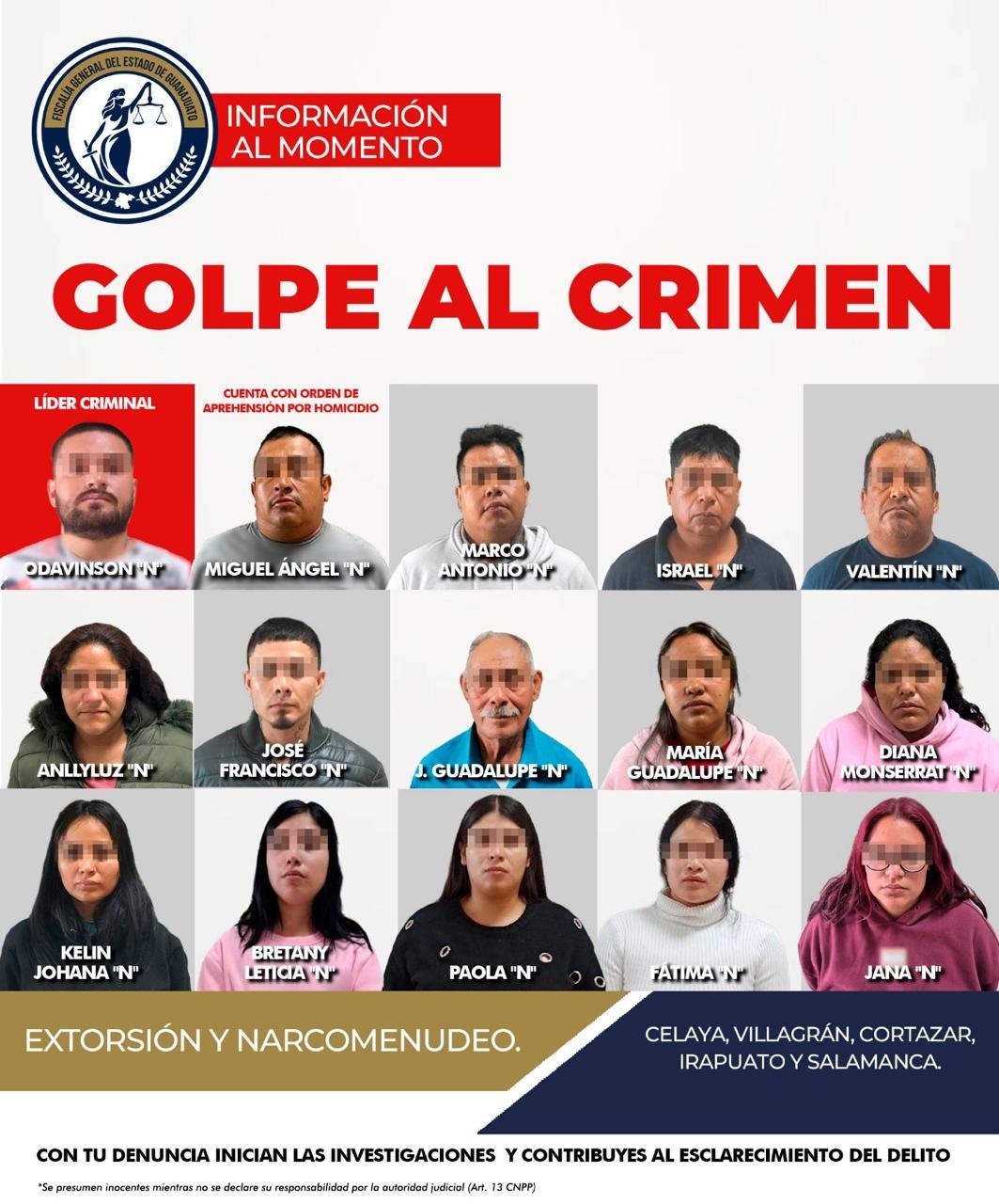 ¡Golpe al crimen! Detienen a 15 personas por extorsión y narcomenudeo en Guanajuato