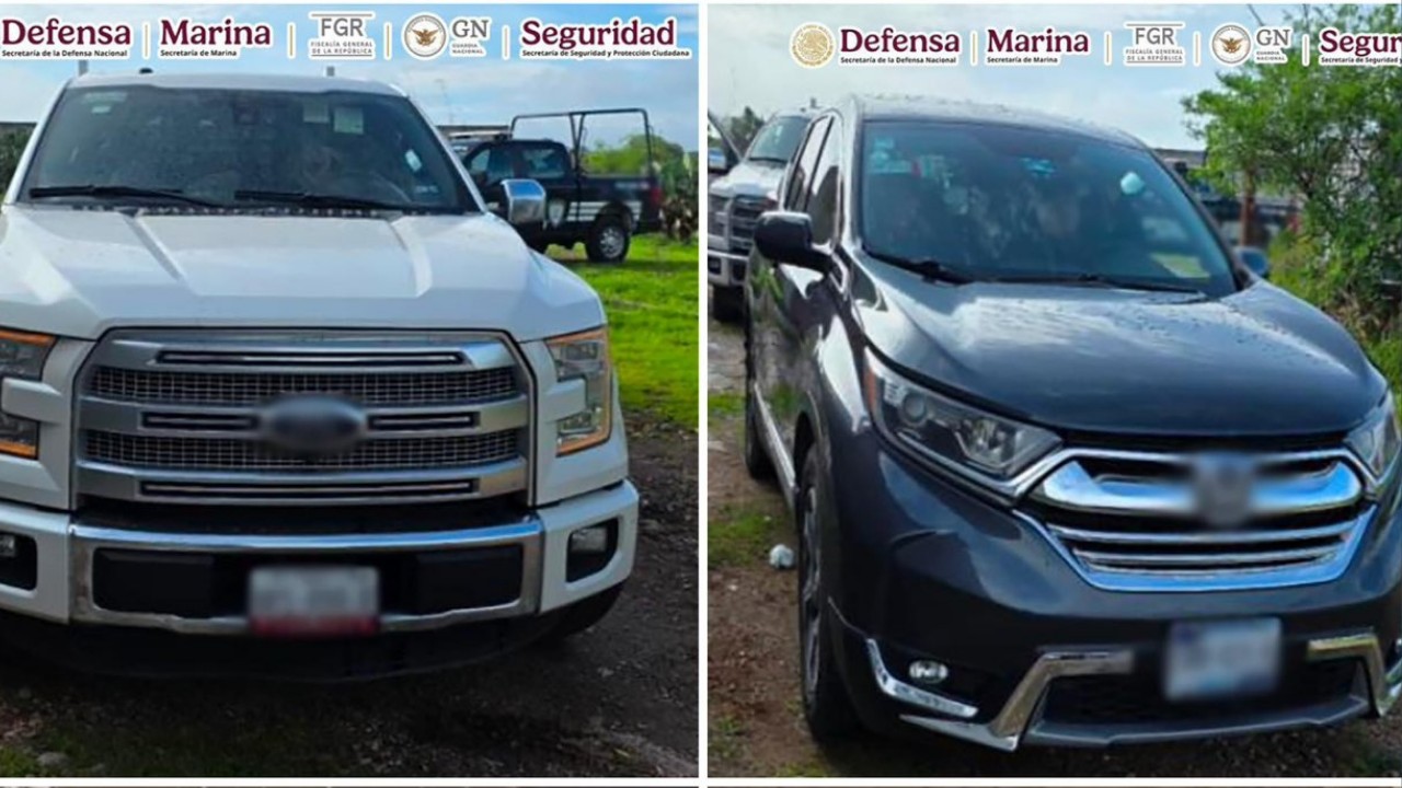 Vehículos asegurados durante operativo contra Cártel del Golfo