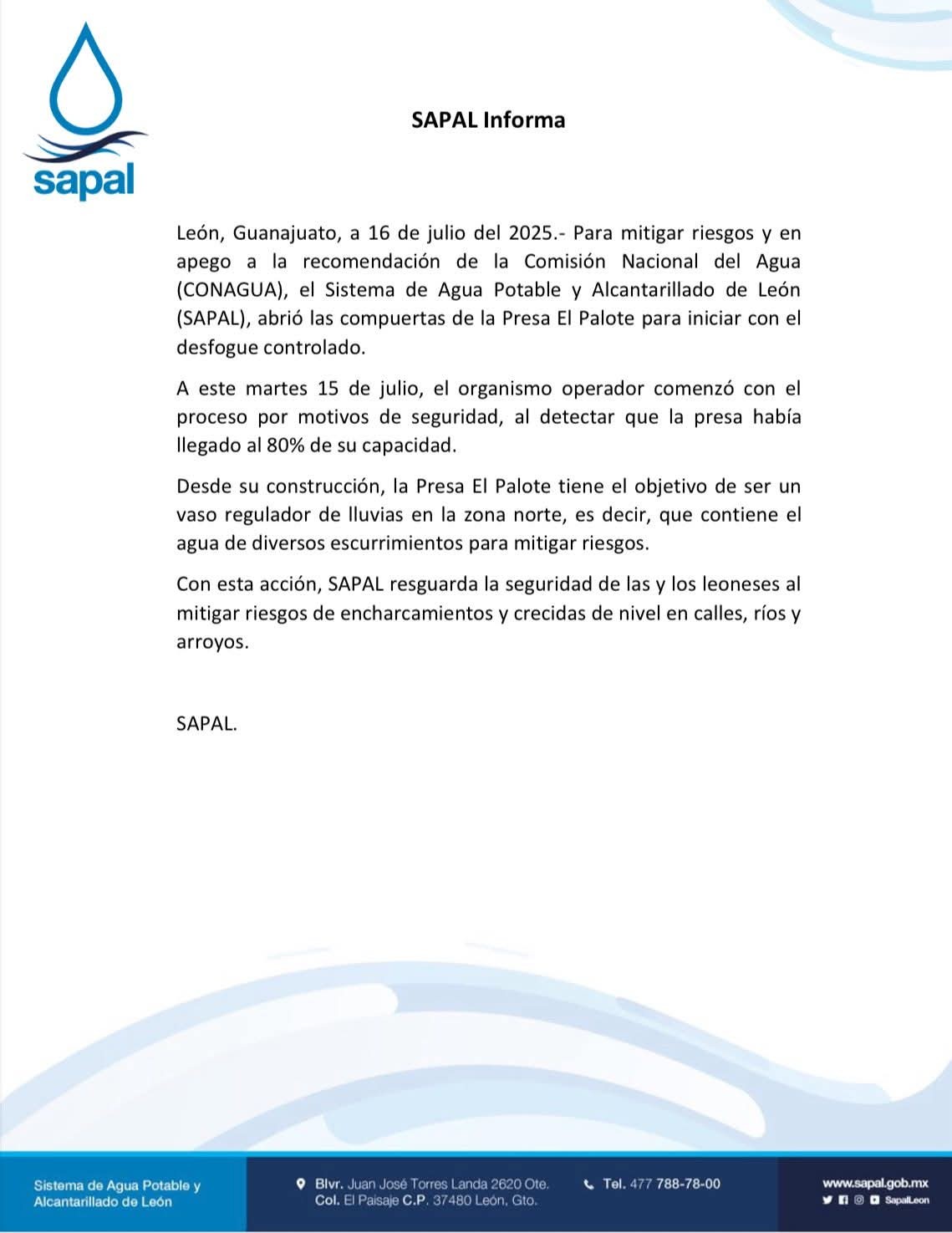 ¡A punto de llenarse! La Presa El Palote rebasa el 90% y comienza a desfogar agua