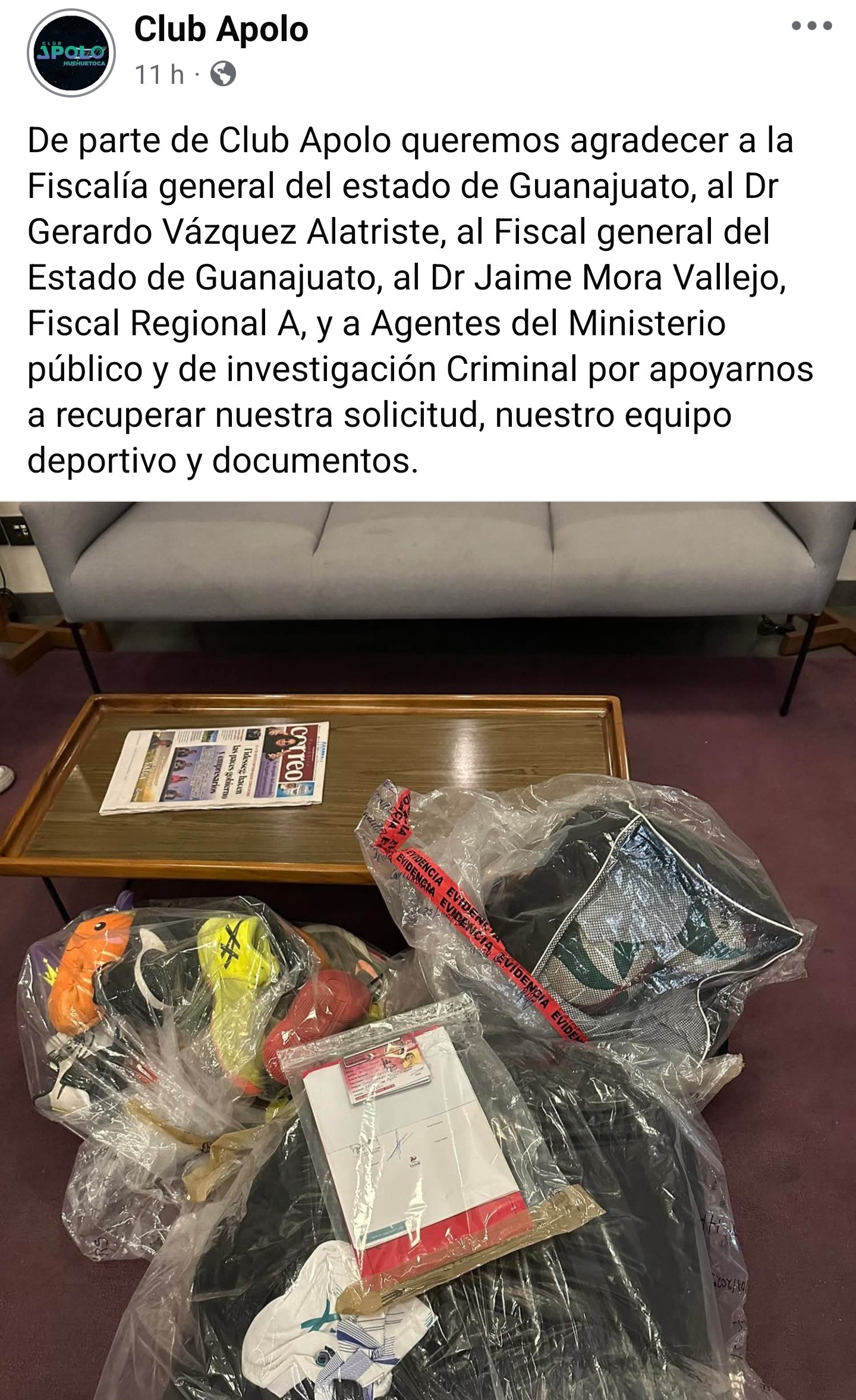 Fiscalía recupera pertenencias del equipo de Voleibol Apolo tras ser víctimas de robo en León