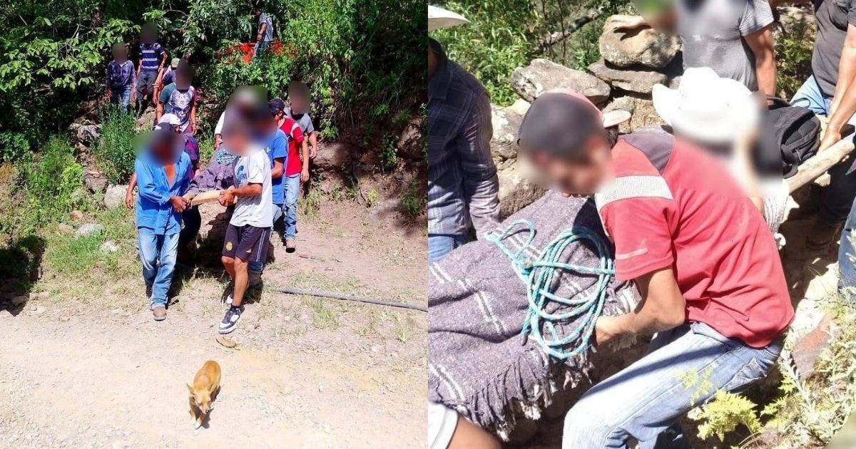 Vecinos de Xichú improvisan camilla y salvan a mujer accidentada en el cerro