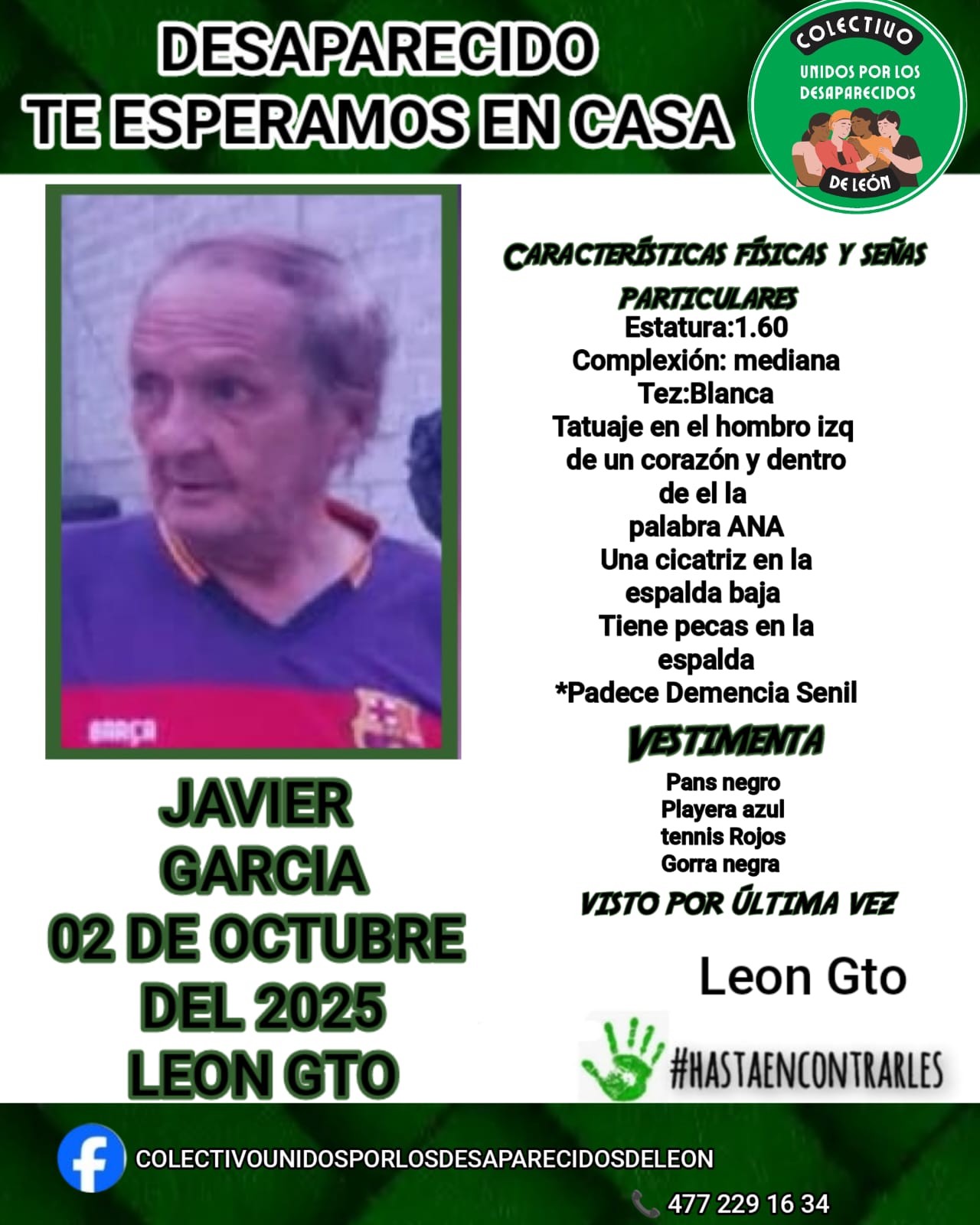Abuelito Javier desaparece en León; familia pide ayuda urgente para encontrarlo