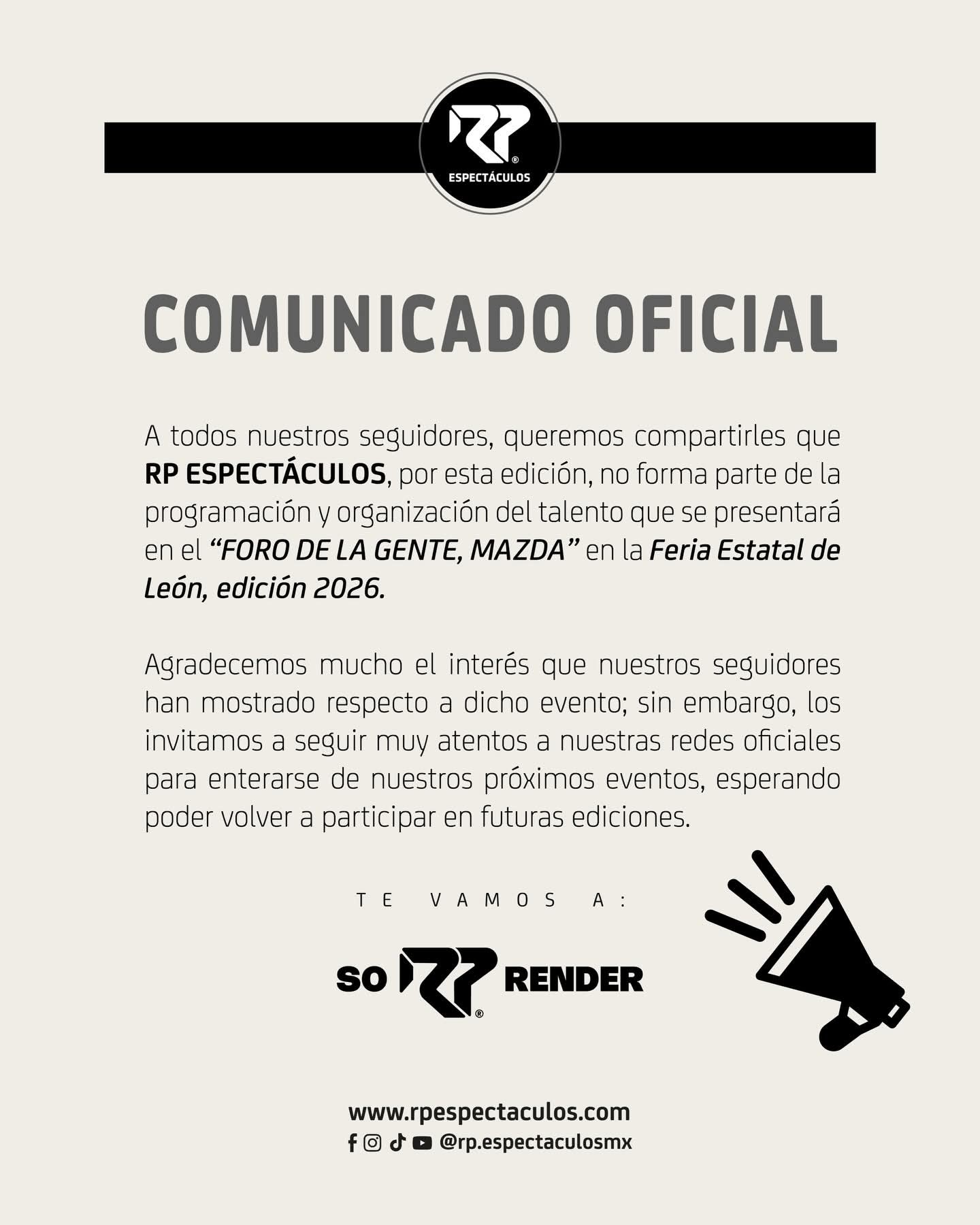Comunicado de RP Espectáculos