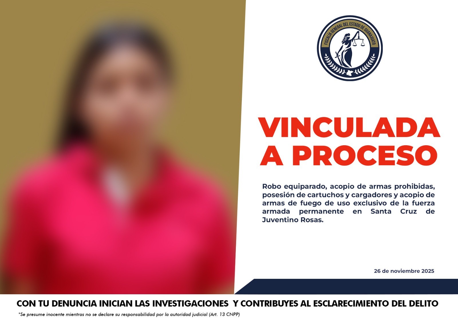 Vinculan a proceso a mujer detenida con arsenal y vehículos robados en Juventino Rosas