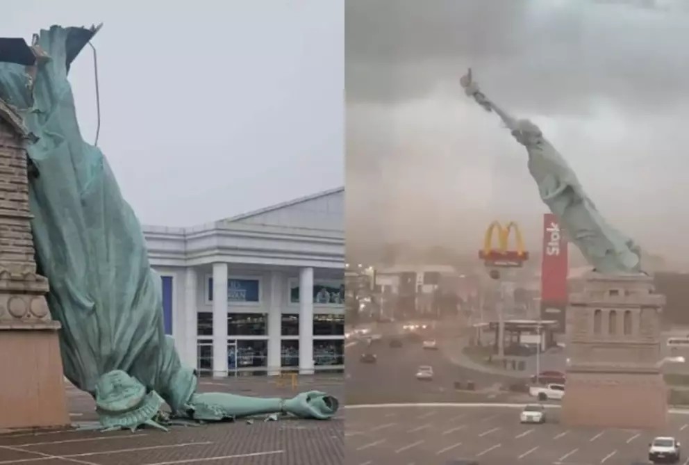 (VIDEO) Vientos extremos derriban réplica de la Estatua de la Libertad en Brasil