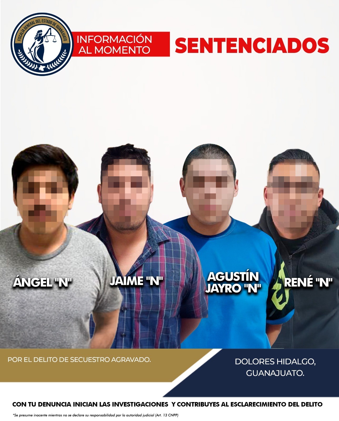 Sentencian a cuatro personas a más de 110 años de prisión por secuestro de joven en Dolores Hidalgo