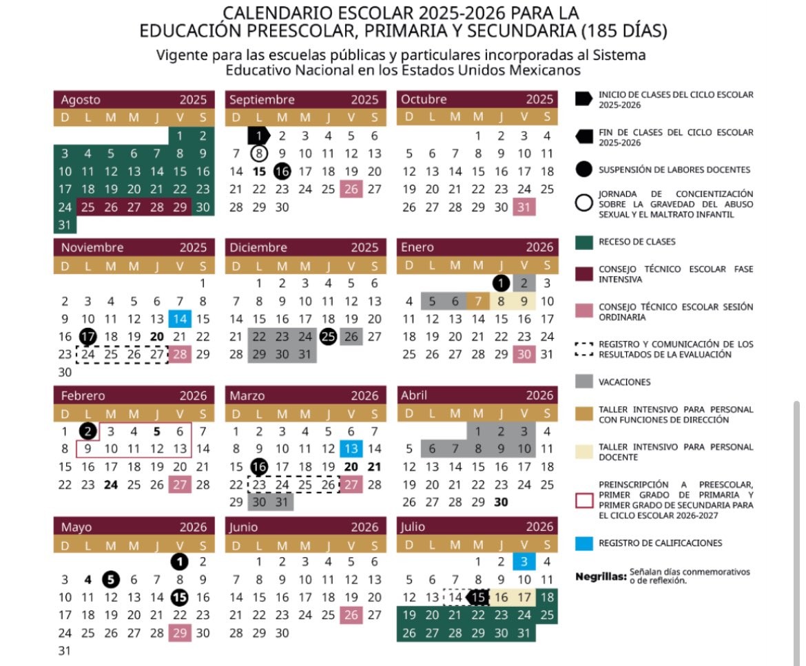 Calendario ciclo escolar 2025-2026 de la SEP Calendario ciclo escolar 2025-2026 de la SEP