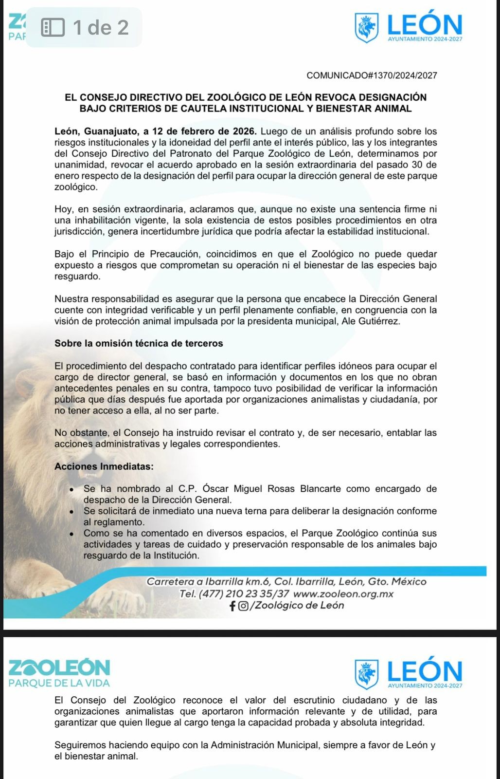 Revocan nombramiento del nuevo director del Zoológico de León; habrá nueva terna