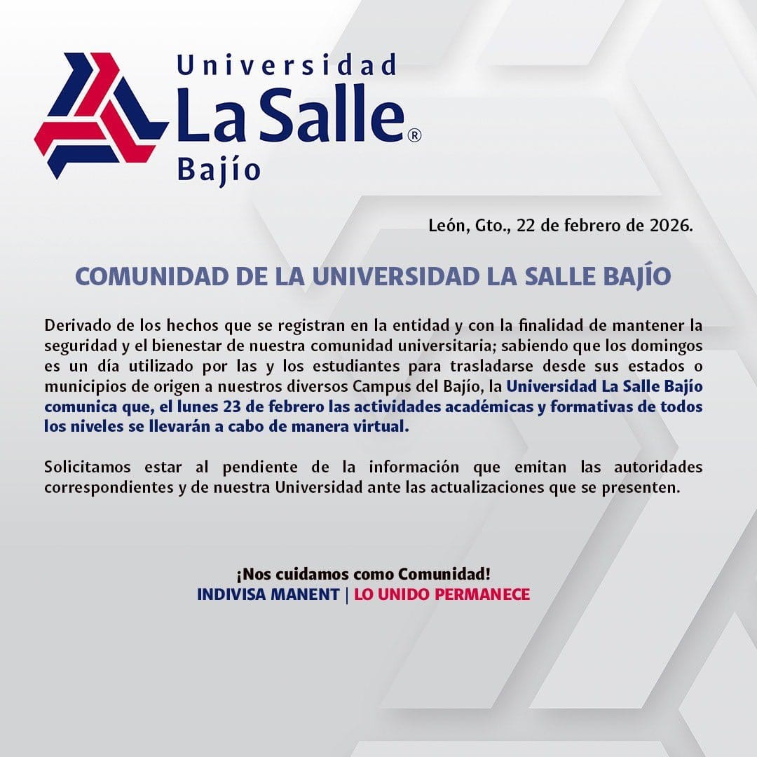 La Salle Bajío suspende actividades presenciales este lunes; clases serán virtuales La Salle Bajío suspende actividades presenciales este lunes; clases serán virtuales