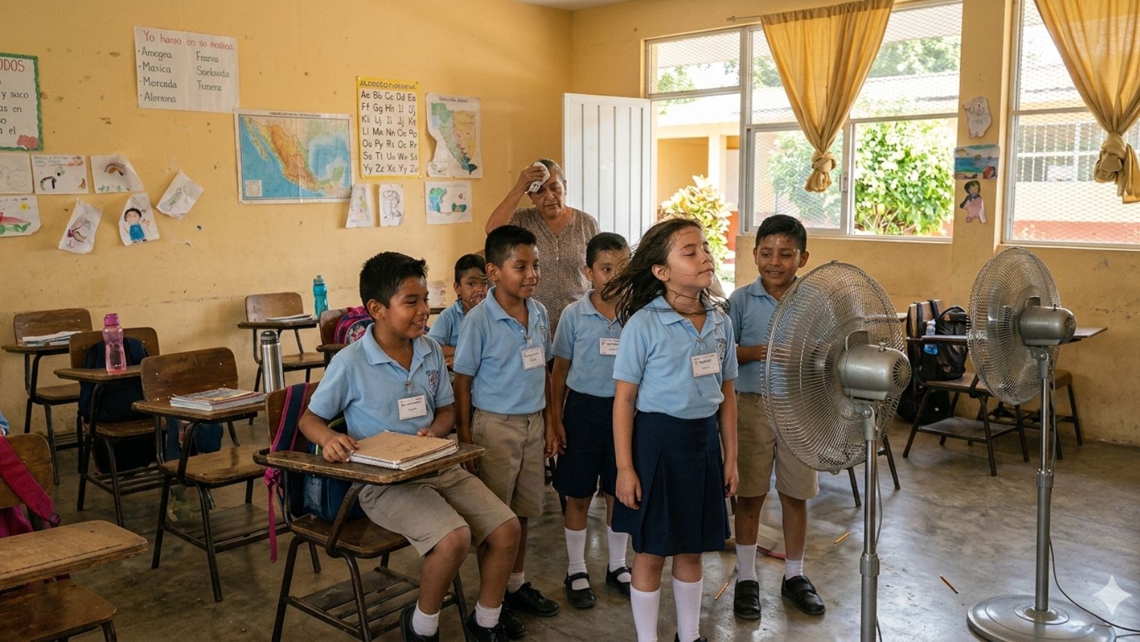Ventiladores en escuelas primarias para mitigar el calor