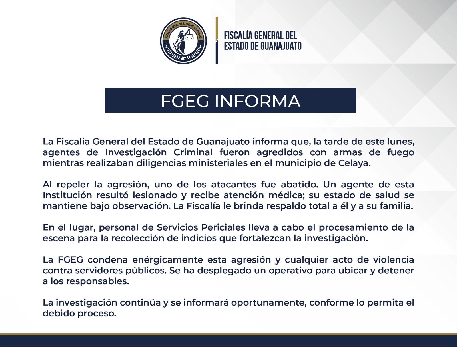 FGE Guanajuato aclara abatido en Celaya no era agente