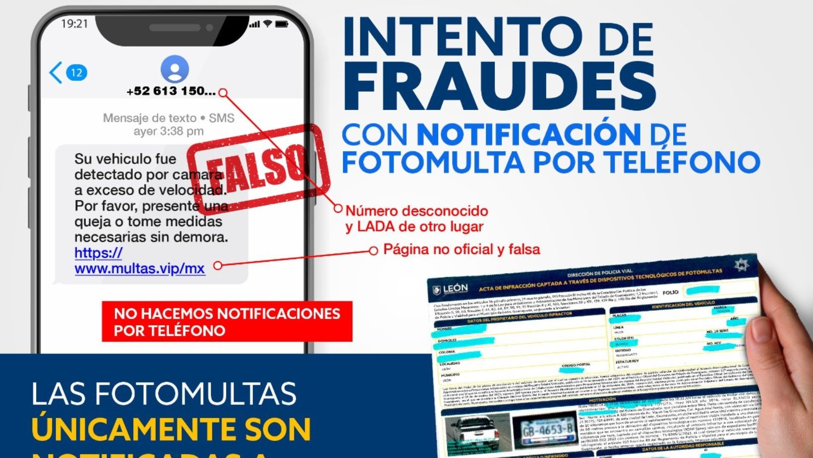Falsas fotomultas en León: alertan por fraude vía SMS