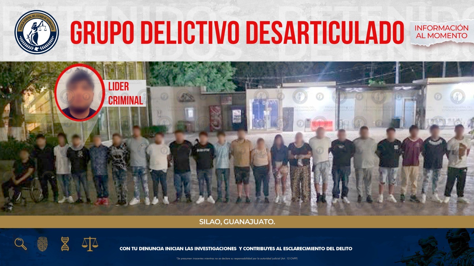 Fiscalía de Guanajuato confirma detención de grupo delictivo de 22 personas; entre ellas cayó el líder