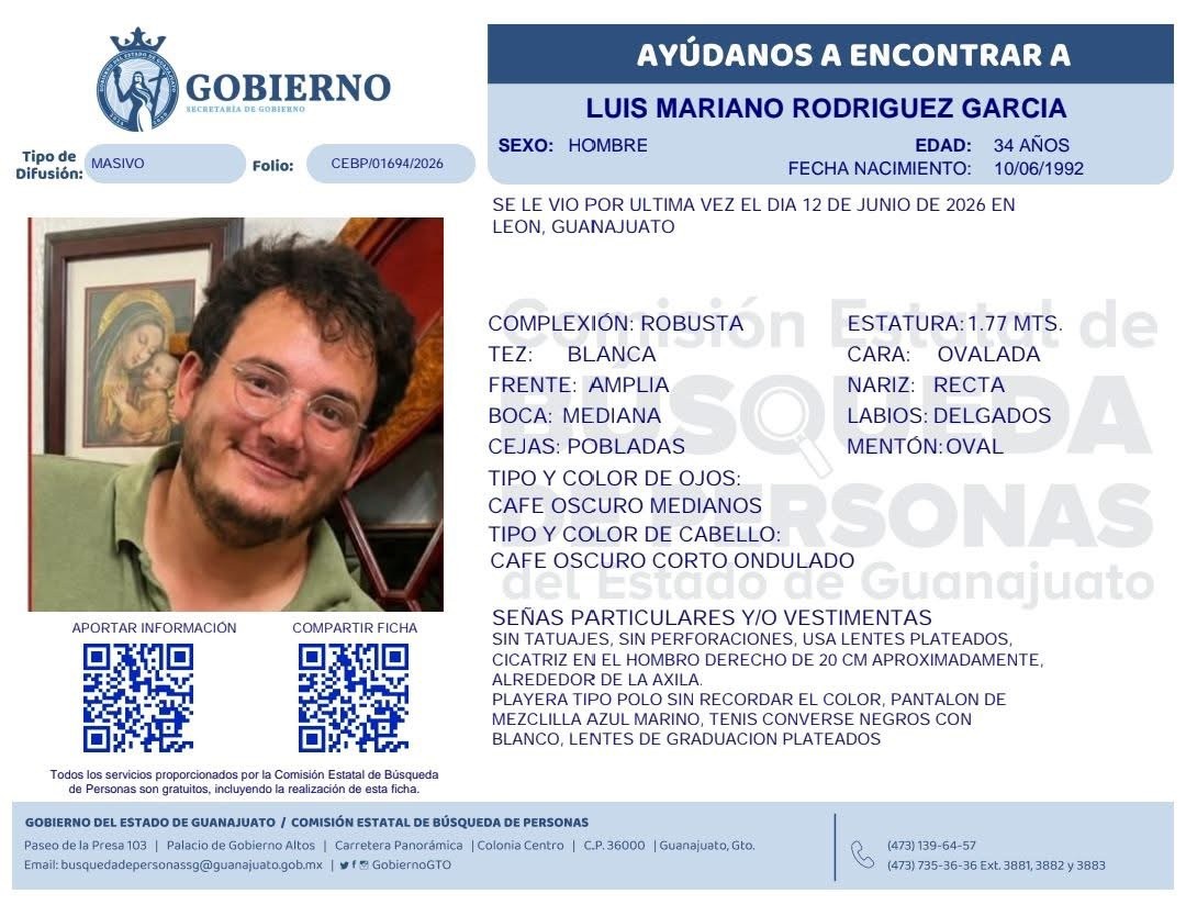 ¿Lo has visto? Buscan a Luis Mariano Rodríguez; desapareció el viernes en León ¿Lo has visto? Buscan a Luis Mariano Rodríguez; desapareció el viernes en León
