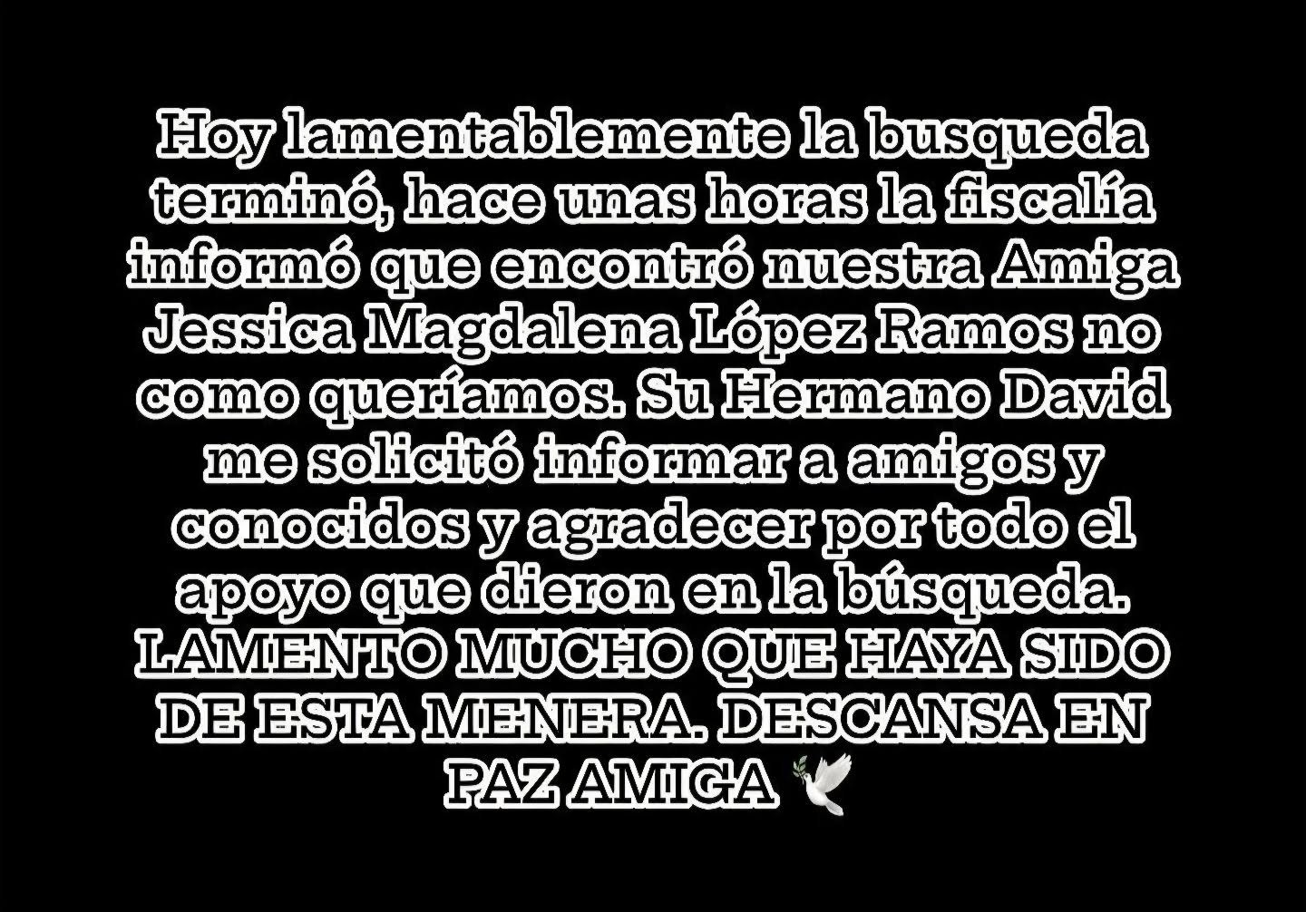 ¡Termina la búsqueda! Localizan sin vida a Jessica Miranda tras varios días de intensa búsqueda ¡Termina la búsqueda! Localizan sin vida a Jessica Miranda tras varios días de intensa búsqueda