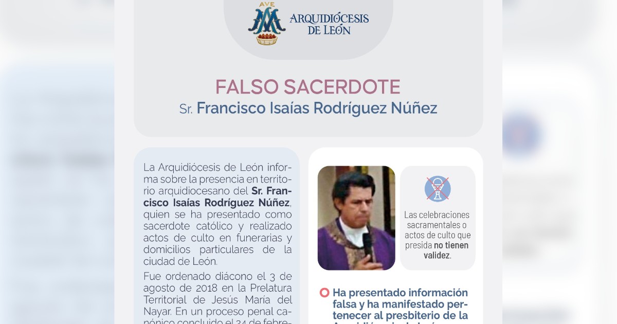 Arquidiócesis de León alerta sobre “falso sacerdote“ que oficiaba en funerarias; afirma que fue expulsado